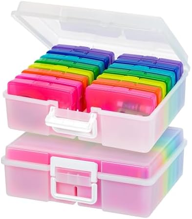 IRIS USA Photo Storage Box |Made in USA| 16 Cases - (2-Pack) - Pearl/Multi