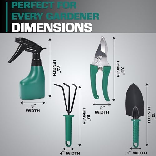 Garden Tool Set - 5-Piece Durable Gardening Hand Tools - 3x12x7-inch Gardening Kit with Portable Box and Carrying Case - Small Garden Planting and Essentials Tools - Gift for Garden Lovers