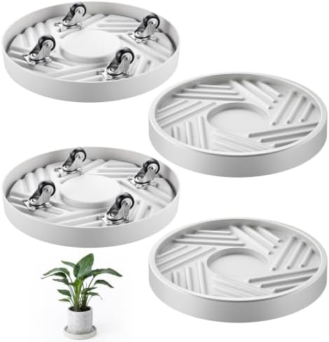 4PCS Round Plant Caddy with Hidden Wheels, Heavy Duty Rolling Plant Stand