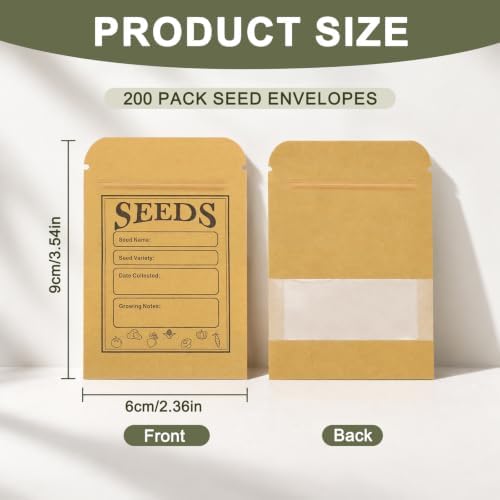 200pcs Seed Saving Envelopes with Clear Window, 2.36x3.54 Inch