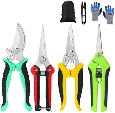 5‑Piece Garden Pruning Shears Set with Gloves & Storage Bag – Stainless Steel Trimming Scissors for Flowers, Herbs & Small Branches – Ergonomic Gardening Tools Kit (Multi-color)