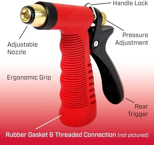 Chapin 4608: Adjustable Cone Tip Garden Hose Spray Nozzle with Rear Trigger Grip, Threaded Connection Fits Standard Garden Hose, for Gardening, Landscaping, Watering and Outdoor Jobs, Red/Black