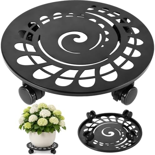 1 Pack 13.5 Inch Metal Plant Caddy with Wheels Heavy-Duty Rolling Plant Stand Lockable Wheels Plant Roller Base for Indoor Planters Outdoor Flower Pot Mover Rollers Plant Dolly Plant Coasters Trolley