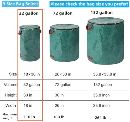 4 Pack 32 Gallons Reusable Yard Waste Bags with Lid Lawn Leaf Bags