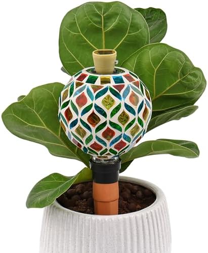 VOREEN Mosaic Glass Plant Watering Globe with Solar Light, 17 oz, Gourd Art