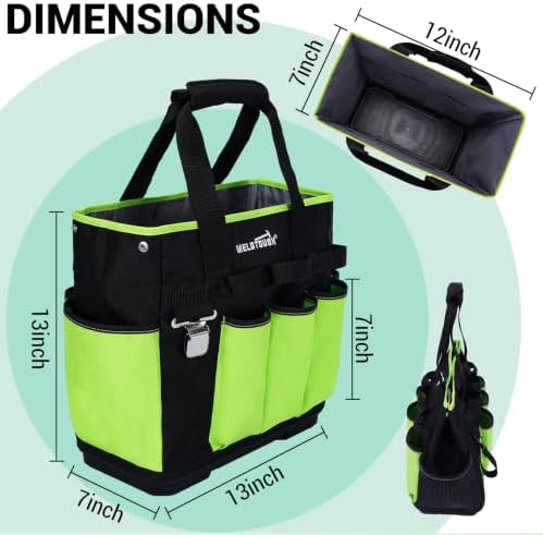 MELOTOUGH 12 Pockets Garden Tool Bag with Hard Bottom, Garden Caddy, Green