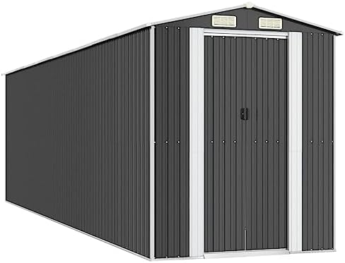 Galvanized Steel Garden Shed Anthracite 75.6x271.3x87.8 Inches, Metal Tool Storage for Outdoor Tools, Pool Equipment, and Garden Supplies with Sliding Gate and Vent
