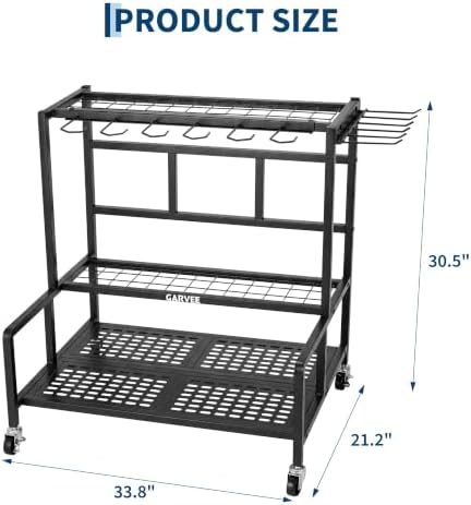 3-Tier Garden Tool Organizer with Wheels, Heavy-Duty Steel Garage Rack