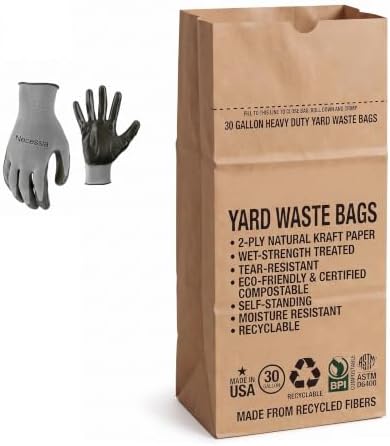 30 Gal Heavy Duty 2-Ply Paper Lawn Leaf Bags, Eco-Friendly Stand Up -10 ct