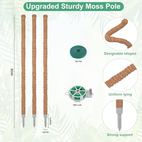 30" Moss Pole, 3 Pack Bendable Monstera Plant Support Plant Stakes