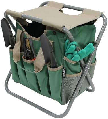 Folding Gardening Stool with Detachable Storage Tote Bag, Gardening Tools Set Organizer for Fishing Outdoor Sports Hiking Camping Garden, Gardening Gifts for Mom/Dad and Gardeners