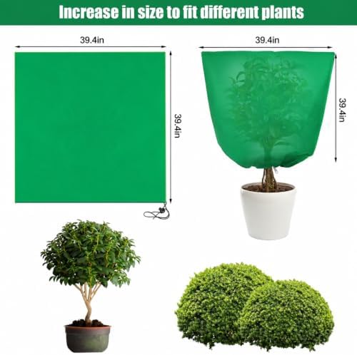 4 Pcs 39 x 39 in Winter Plant Covers Freeze Protection with Drawstring