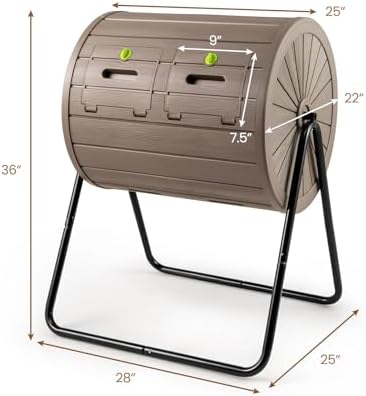 Dual Chamber Tumbling Composter, 37.5 Gal Outdoor Bin, BPA-Free