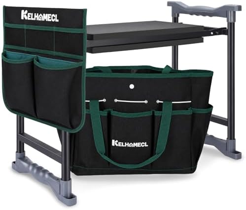 Garden Kneeler and Seat - Extra Wide Thick EVA Pad, Heavy Duty Foldable Garden Bench Holds 350lbs, 2-in-1 Gardening Stool with Detachable Tool Bags, Gardening Gifts for Women, Men & Seniors