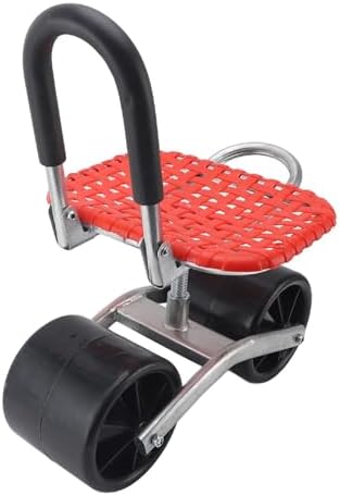 360° Swivel Garden Rolling Seat with Wheels, Red Adjustable Height