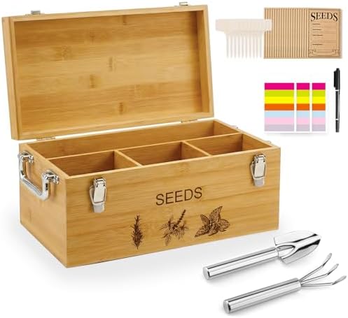 Natural Bamboo Seed Storage Organizer Box, Garden Tools Saving Kit
