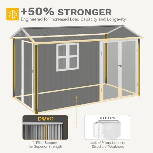 DWVO 12' x 8' Outdoor Metal Storage Shed with Windows & 3 Lockable Doors