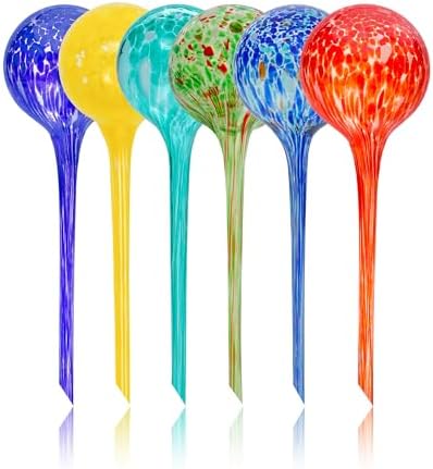 Iridescent Self Watering Globes, Glass Rainbow Plant Watering Globes, Self Watering Planter Insert, Automatic Plant Waterer Indoor (Large-6 Pcs Multi-Color)