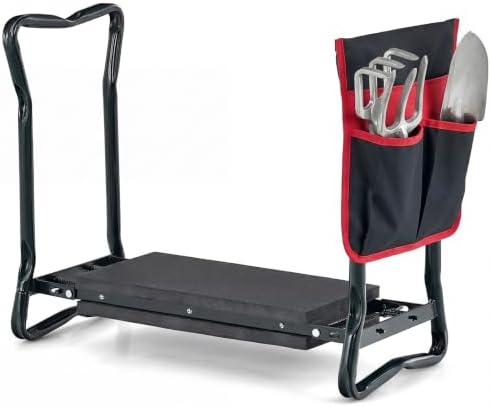 GIANTEX Garden Kneeler & Seat, Heavy-Duty Garden Bench, Black with 1 Bag