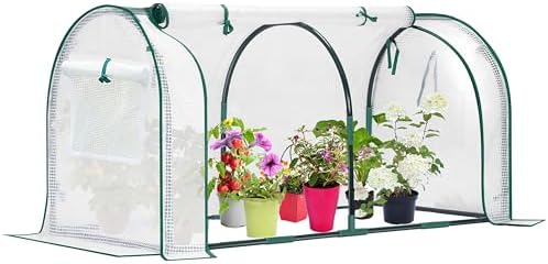 Mini Greenhouse for Outdoor,Portable Small Tunnel Greenhouses for Outdoors with Roll up Zipper Door for Protecting Plant (PE, 47" x23" x 23")