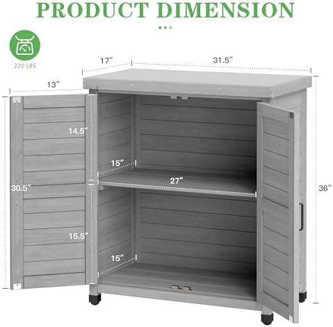 Outdoor Potting Bench with Storage Cabinet and Metal Top, Wood Workstation for Outdoor Patio, Garden (Classic Grey, 31x17x36‘’)