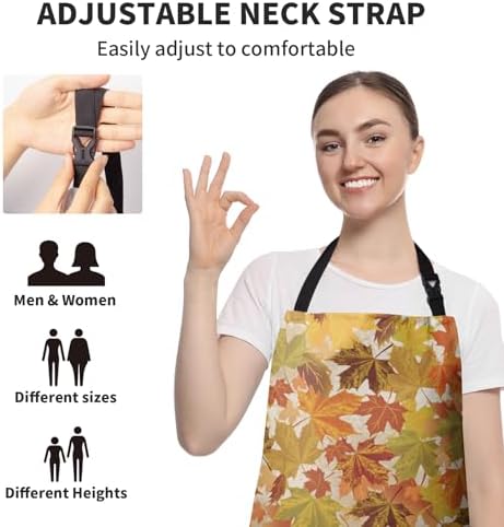 Fall Aprons Colorful Maple Leaves Kitchen Apron With 2 Pockets Autumn Burnt Orange Red Maple Leaf Cooking Apron With Adjustable Neck Strap for Baking Crafting Gardening