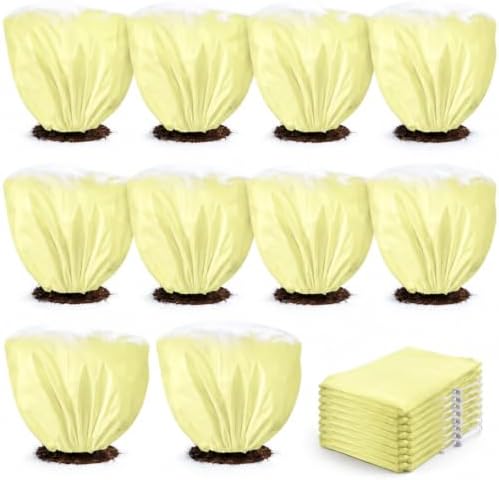 10 Pcs 47x47 Inch Plant Covers Freeze Protection Drawstring,Beige