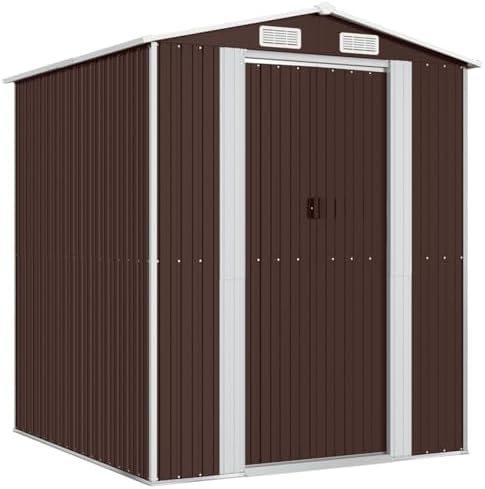 Gecheer Dark Brown Galvanized Steel Garden Shed 192x191x223cm, Outdoor Storage House with Sliding Door & Vent for Lawn Mower, Pool Equipment, Tools, Spacious Metal Utility Shed