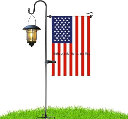 Garden Flag Stand and Shepherd Hook,76 Inch Garden Flag Pole Holder with one Tiger Clip and two Spring Stoppers for Bird-Feeder Lantern Plant-Hook Garden-Stake Seasonal Flags 1 Pack