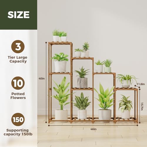 Bamworld Tall Plant Stand Indoor Wood Plant Shelf Outdoor Tiered Plant Rack