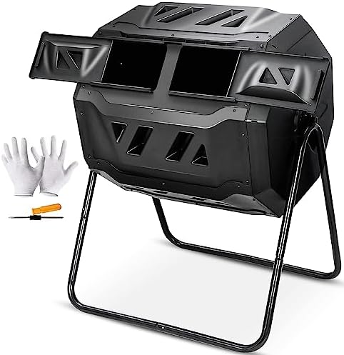 43 Gallon Compost Tumbler Bin Composter Dual Chamber BPA Free Compost Bin Outdoor Rotating Garden Yard Waste Bins