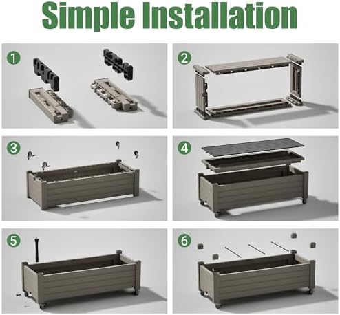 Raised Garden Bed with Wheels, Resin Planter Box with Drain Hole and Water Level Detector, Herb Planter for Garden Patio Backyard, Gray(13.3" H)