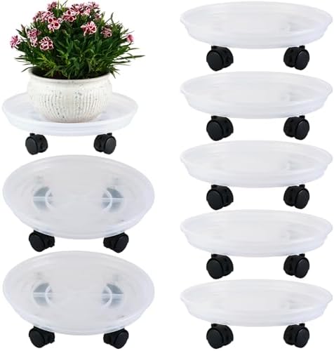8 Packs Plant Caddy with Wheels 11.8" Plastic Rolling Plant Stands Heavy-duty Plant Dolly with Casters Indoor Outdoor Wheeled Plant Roller Base Large Planter Saucers Plant Mover