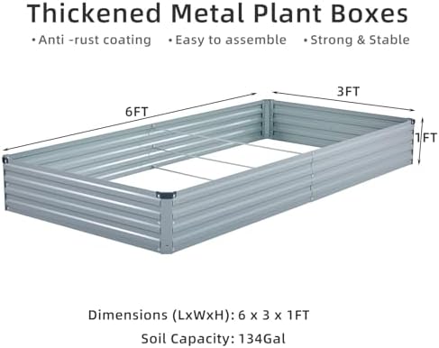 Meberam 6x3x1FT Galvanized Raised Garden Beds Kit 2 PCS Set, Grey