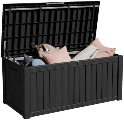 120 Gallon Outdoor Storage Box Waterproof Lockable Resin Deck Box for Patio