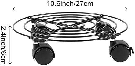 ZOENHOU 4 PCS 10.6 Inches Round Plant Caddy with Wheels, Metal Rolling Plant Stand Dolly Base for Indoor Outdoor Patio Garden, Black