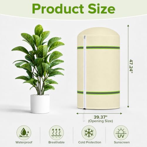 2 Pack Plant Covers Freeze Protection with Reflective Strip, 47" X39" Beige