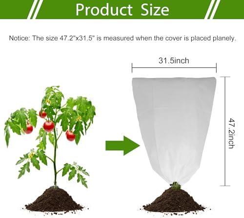 2 Pack Plant Covers Freeze Protection for Winter, 47.2"×31.5" Frost Cloths for Outdoor Plants Cold Weather Blankets with Drawstrings