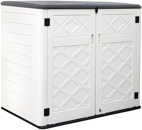ZZM Large Outdoor Storage Shed, 48 Cu Ft Resin Versatile Storage Cabinet for Patio Accessories, Trash Cans & Garden Tools, Durable Horizontal Storage Box with Lockable Lid (White)