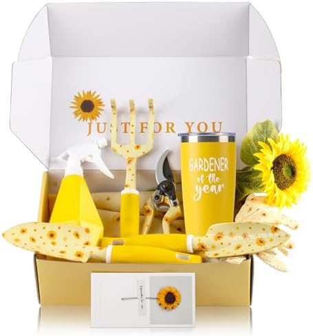 Garden Tool Set with Sunflower Print, Heavy Duty Gardening Hand Tools with Garden Tool Bag,Gardening Gifts for Women&Men,Yellow