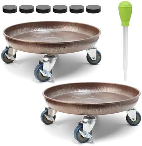2 Pack 12.2 Inch Metal Plant Caddy, Copper