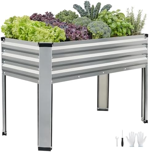 Galvanized Raised Garden Bed with Leg,48x24x32in Elevated Raised Garden Bed