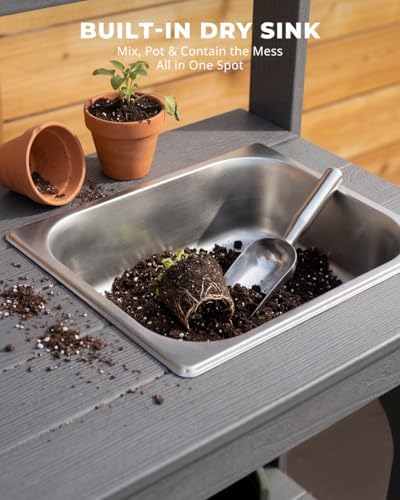 Outdoor Potting Bench Table with Removable Sink, Heavy Duty, Gray