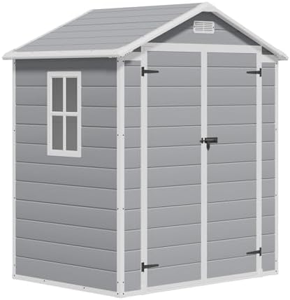 Greesum 6x4FT Plastic Outdoor Storage Shed with Floor, Light Gray
