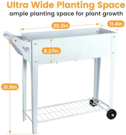 32" Tall Raised Garden Bed with Legs and Wheels for Gardening, Outdoor Planter Box for Vegetables Flower Herbs, Metal Garden Planter for Patio, Balcony
