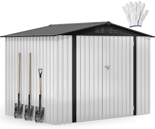 DWVO 7'x5' Large Metal Outdoor Storage Shed, Tool Sheds, White