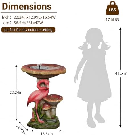 22"H Solar Bird Bath Fountain with Flamingo Resin Water Feature