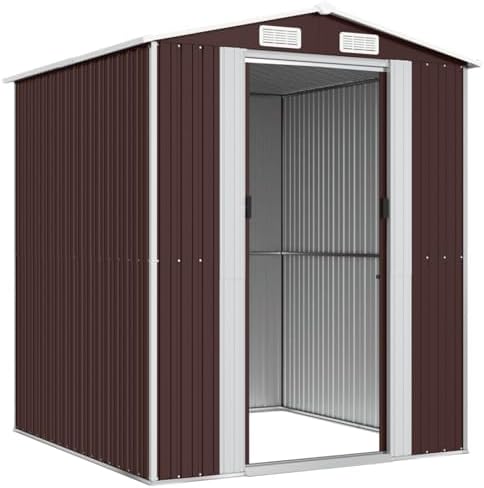 Gecheer Dark Brown Galvanized Steel Garden Shed 192x191x223cm, Outdoor Storage House with Sliding Door & Vent for Lawn Mower, Pool Equipment, Tools, Spacious Metal Utility Shed