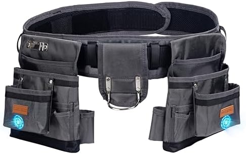 Magnetic Tool Belt with Air-Mesh Padded,22 Pockets Heavy Duty Tool Belts for Men/Construction/Carpenter/DIY'er/Electrician.Double layer thickened polyester fiber with waterproof coating.