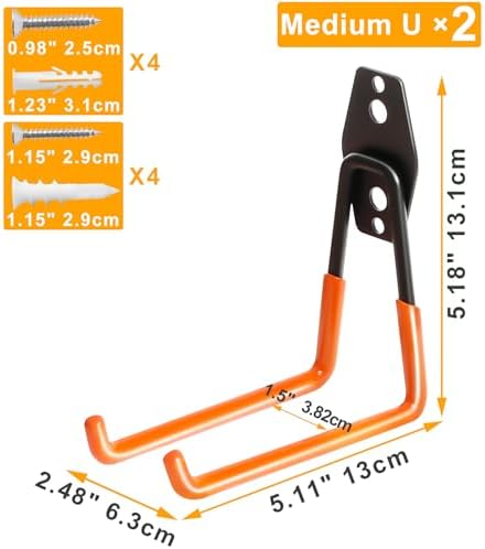 Heavy Duty Wall Hook for Tool/Water Hose, Garden Hose Holder Wall Mount for Indoors Outside, 2 Pack Garage Storage Hanger for Hanging Shovel/Ladder/Extension Cord, Metal Utility Hook Organizer